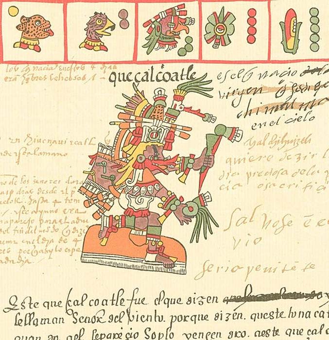 El dios Azteca Quetzalcóatl tal y como aparece representado en el Códice Telleriano-Remensis (siglo XVI). (Dominio público)
