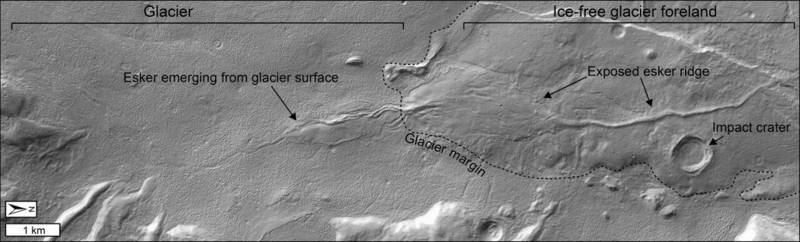 Hallan evidencias de agua de deshielo en el pasado reciente de Marte