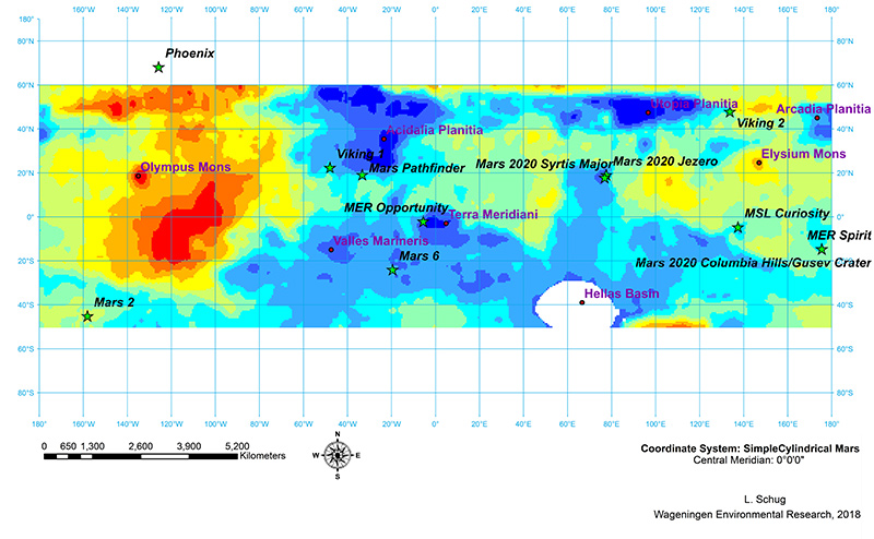 Un mapa que identifica cuáles son los mejores sitios para establecerse en Marte