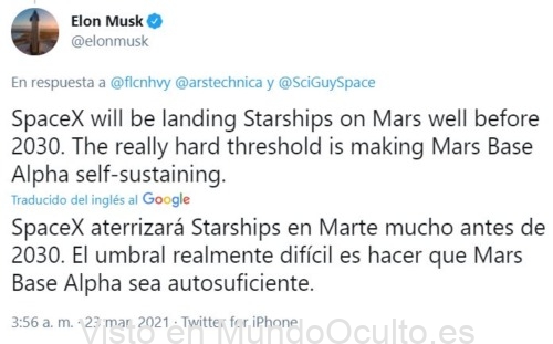 Elon Musk: «mis naves espaciales Starship llegarán a Marte mucho anteriormente de 2030»