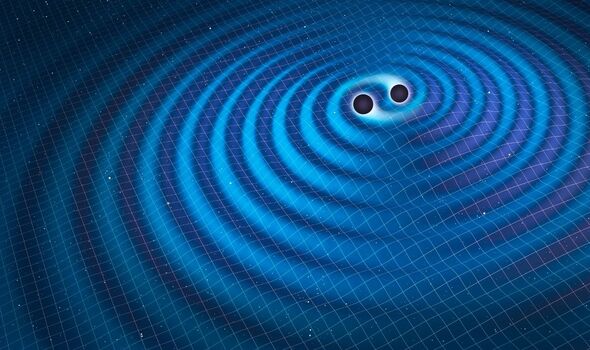 La impresión de un artista de las ondas gravitacionales.