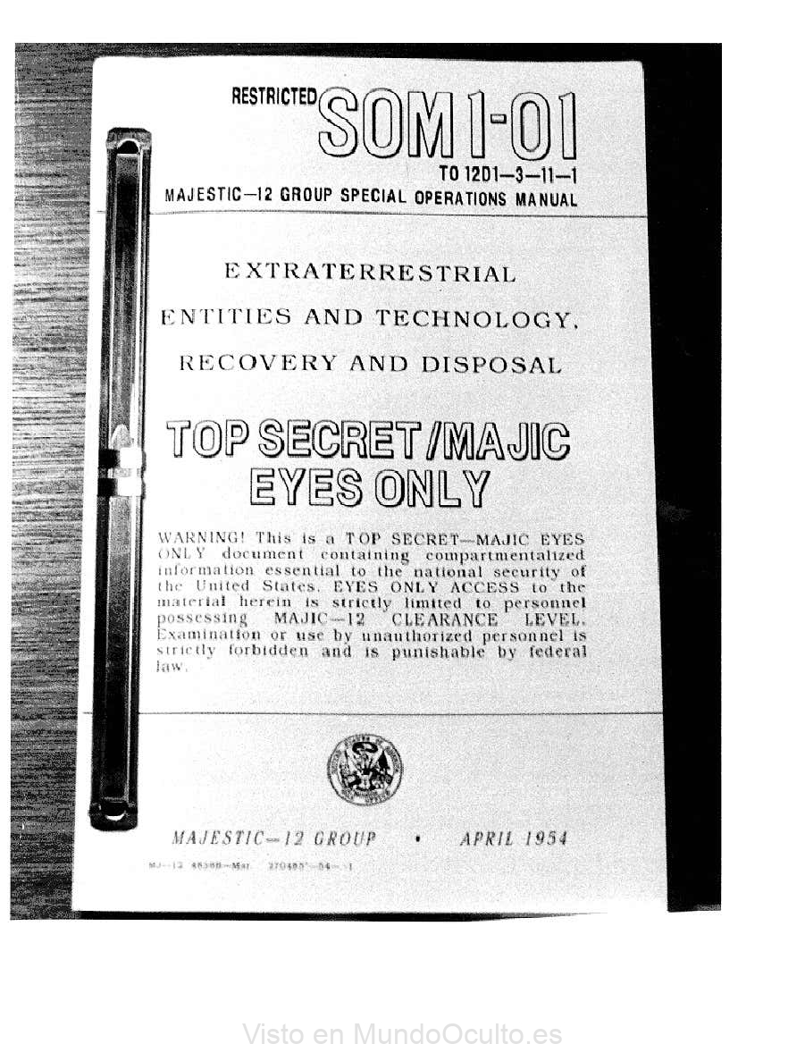 El sistema de clasificación extraterrestre y los protocolos de actuación en el manual SOM1-01 del MJ-12