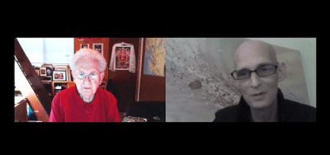 El espectador remoto Buddy Bolton (derecha) realiza una entrevista con Russell Targ. Fuente: YouTube/PROTOCOLOS EXTRANJEROS