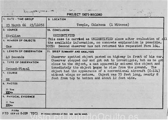 Informe de la USAF: OVNI con forma de submarino avistado en Oklahoma en 1966, un extraterrestre entró en él