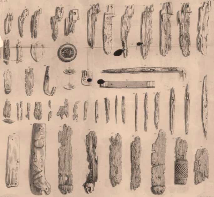 Evidencia de una muerte extraña: un dibujo de los elementos encontrados en el estómago de John Cummings (dominio público)