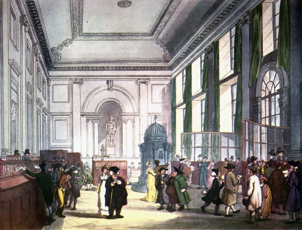 Interior del Banco de Inglaterra - o la Vieja Dama de Threadneedle Street - desde 1808
