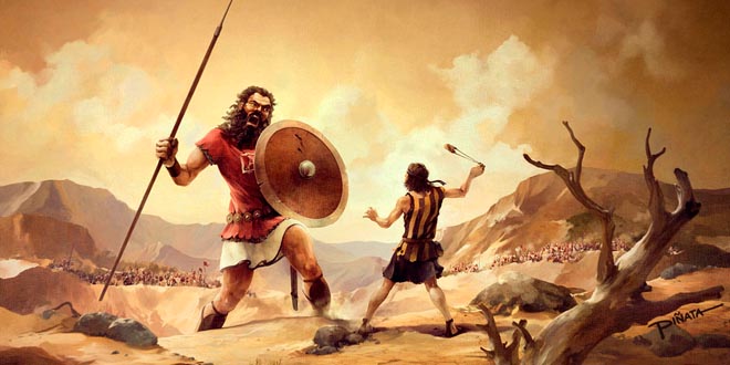 En todo el mundo, desde las culturas más antiguas conocidas, se han hecho referencia a seres gigantescos. Representación de la escena de la lucha entre el gigante Goliat y David.