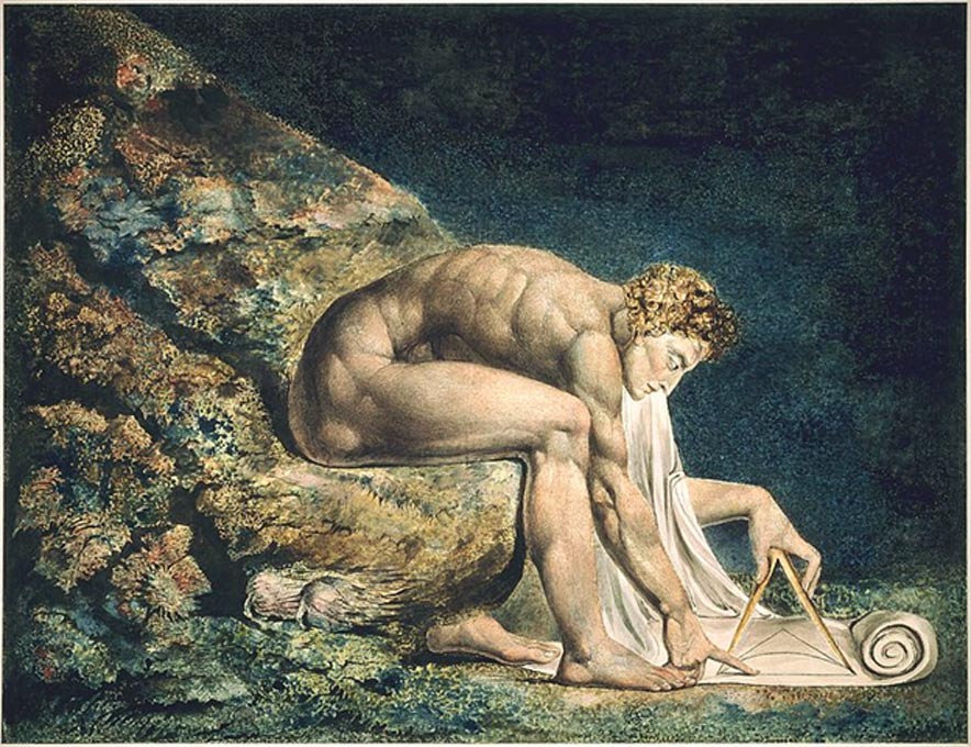 Portada-“Newton”, de William Blake. (1795) En esta obra se representa a Newton a modo de crítica como “geómetra divino”. (Public Domain)