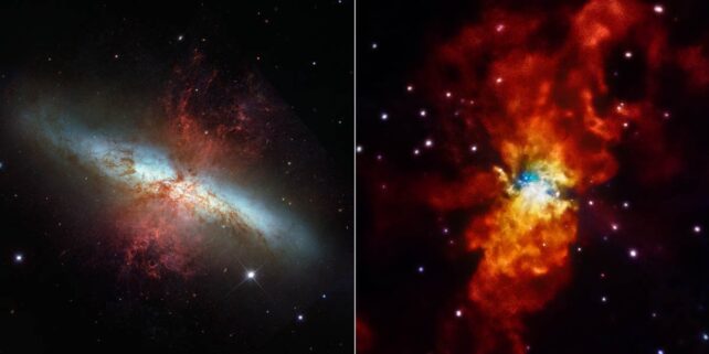 Dos vistas del Messier 82 Galaxy