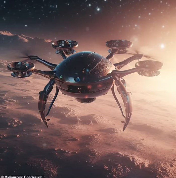 Representación artística de una sonda alienígena controlada por IA extraterrestre.