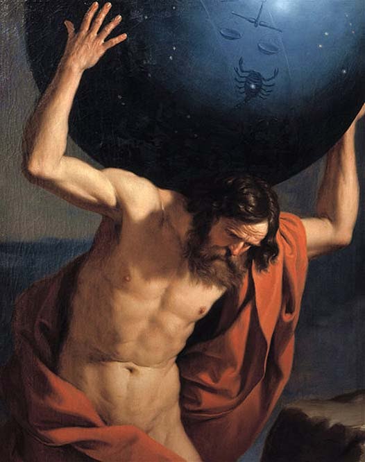 Uno de los gigantescos Titanes, Atlas, quien fue castigado a sostener los cielos sobre sus hombros por toda la eternidad. (Dominio público)