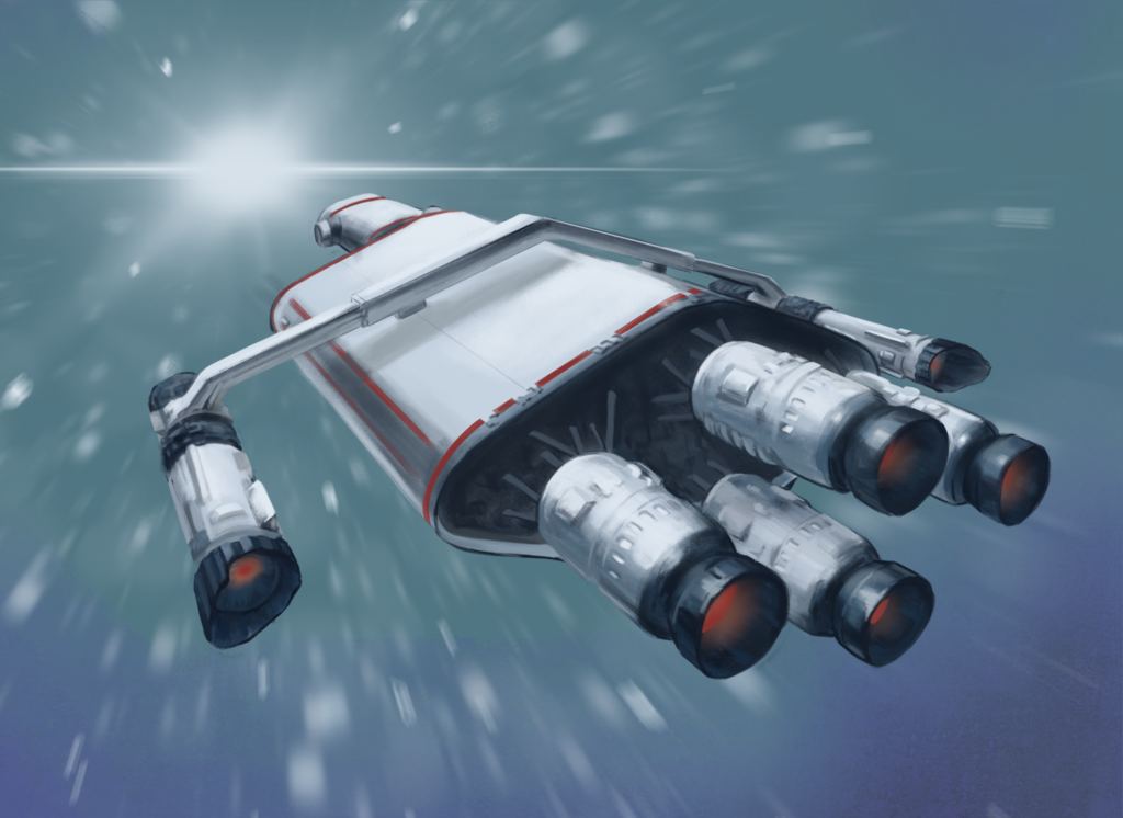 Impresión artística de una nave espacial con motor warp (Crédito: Alorin)