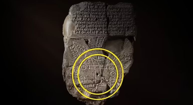 Dos círculos rodeaban Mesopotamia en el mapa y fueron etiquetados como el Río Amargo para indicar que los babilonios creían que eran la única nación del mundo.