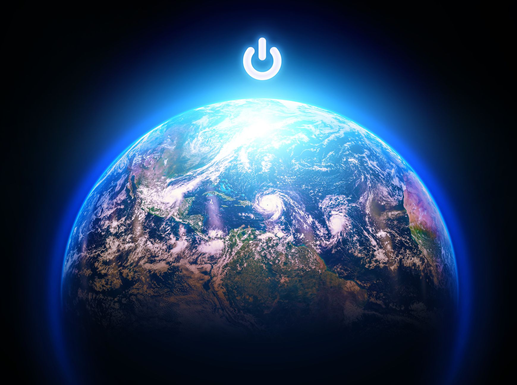 Planeta Tierra con botón de encendido