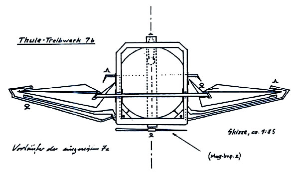 Supuesto diseño de una máquina voladora relacionada con la ingeniería de la sociedad Thule Supuesto diseño de una máquina voladora relacionada con la ingeniería de la sociedad Thule